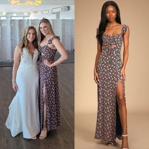 The Way to Love Navy Blue Floral Print Ruffled Maxi Dress- Lulus